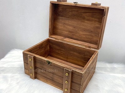 Rương gỗ viền nẹp đinh tán giả cổ 35cm (tặng ổ khoá) RUONG-GO-01